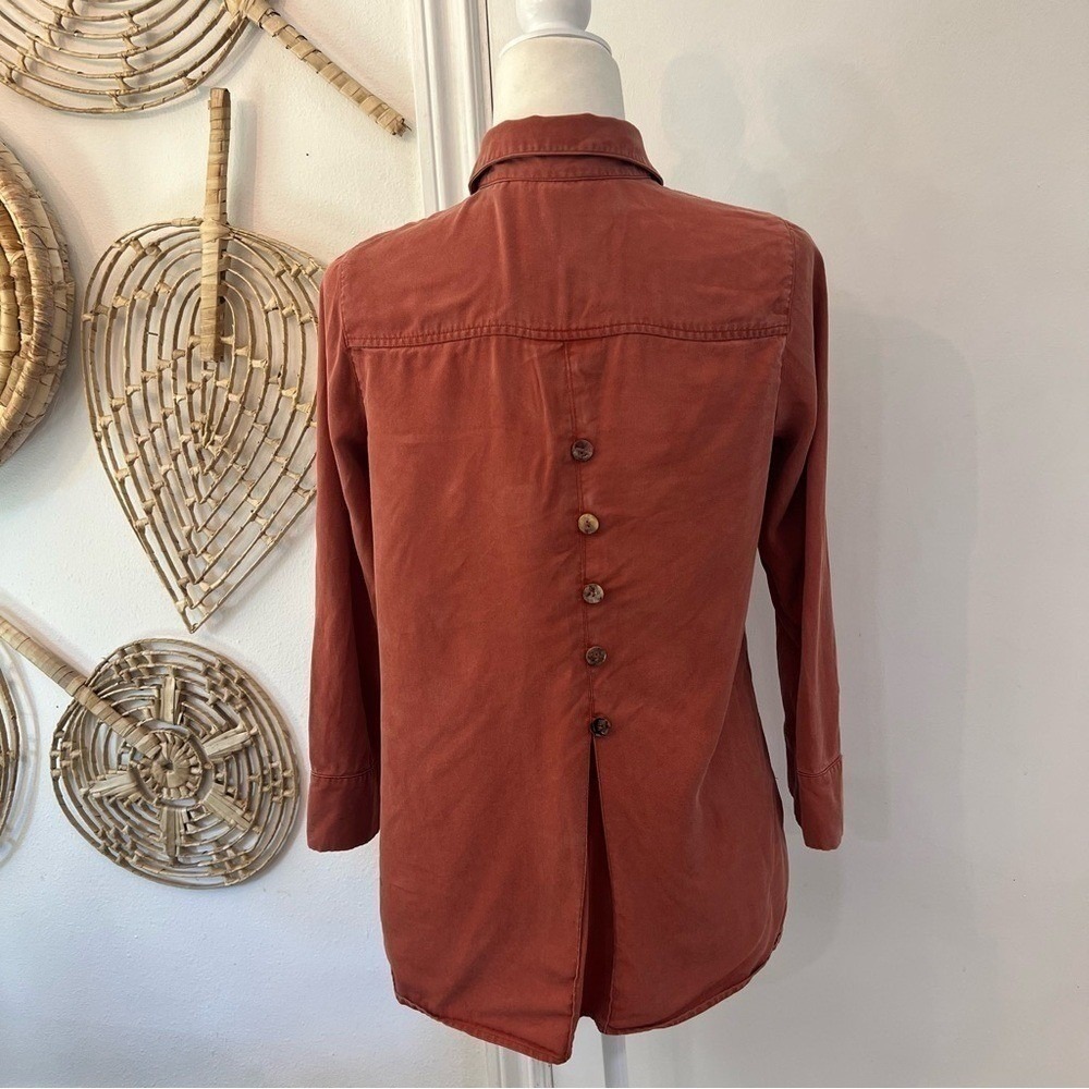 Soft Surroundings Tencel Rust Tunic Top Back Buttons Boho Minimalist XS